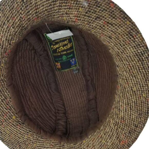 VINTAGE Wool TRILBY Hat DAVID HANNA & SONS Handcrafted Ireland Tweed Brown SZ 7 - Picture 4 of 4